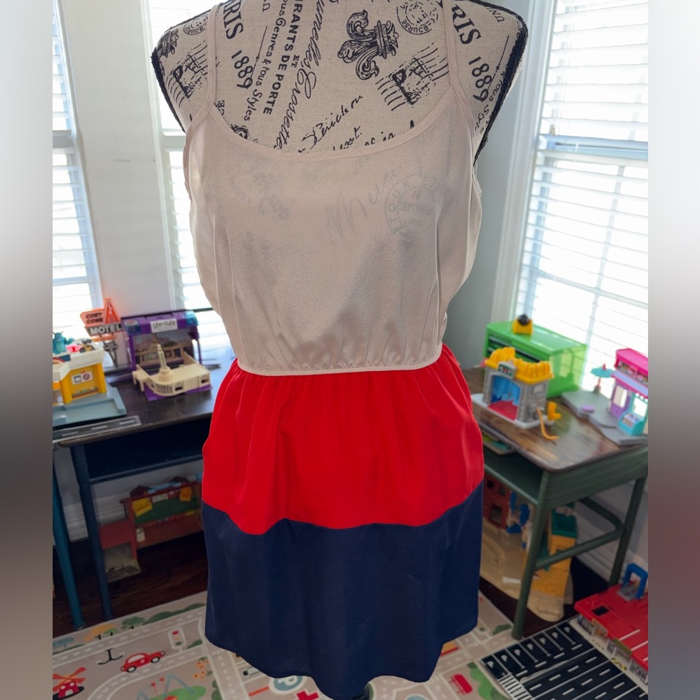 Millibon ivory/navy/red color block sleeveless dress NWT